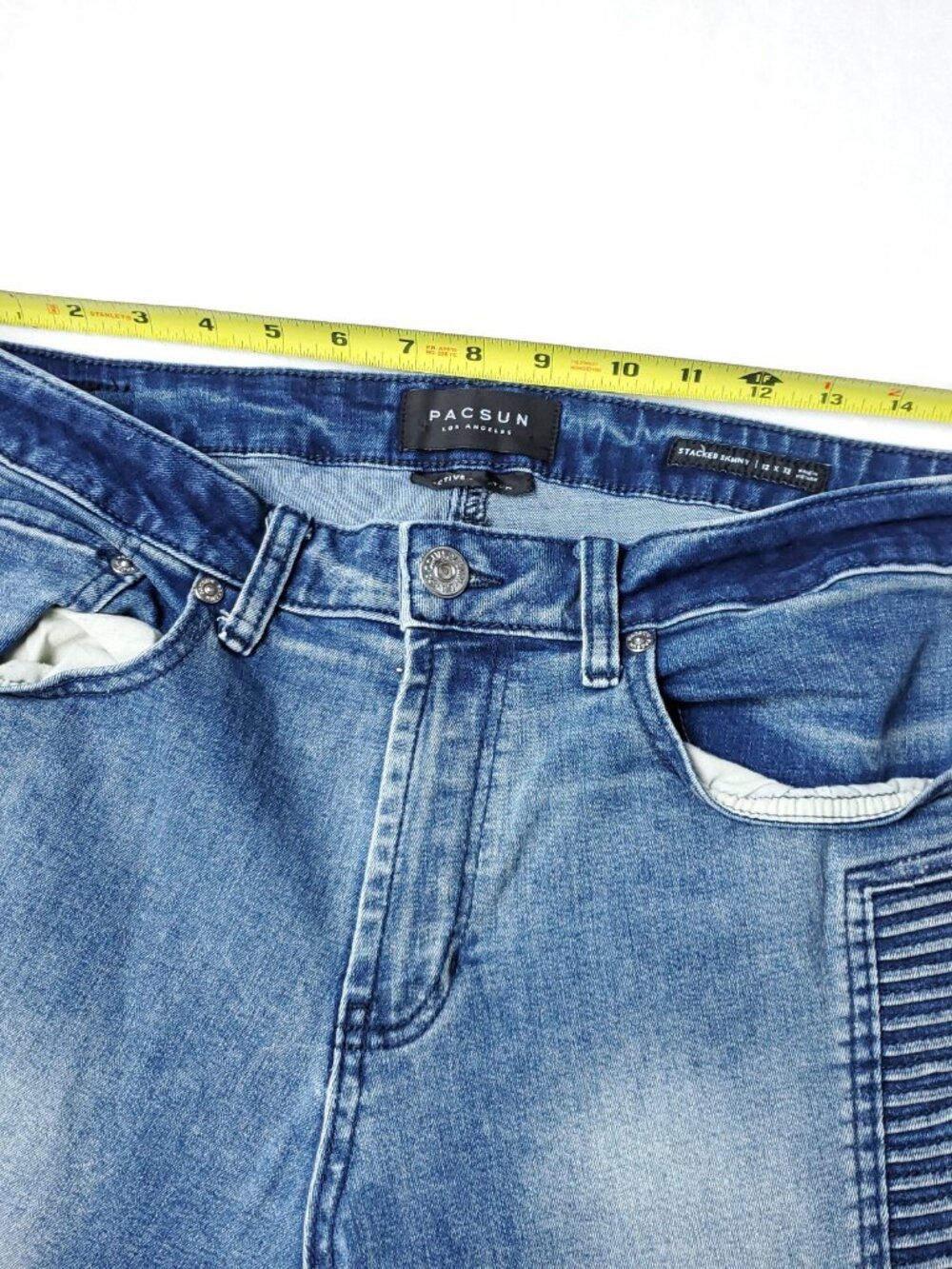 Pacsun Skinny Moto Jeans Mens Size 32x32  Stacked Blue  Active Stretch - Picture 6 of 9
